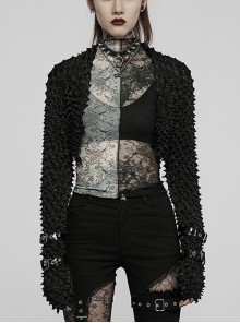 Dark Spiked Brief Paragraph Long Sleeve Gothic Black Woven Jacket