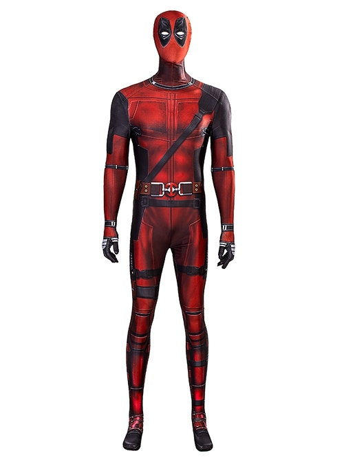 Deadpool Halloween Cosplay Costume Printing Red Bodysuit Set