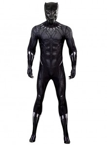 Black Panther T'Challa Halloween Cosplay Costume Printing Black Bodysuit Set