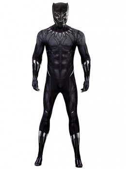Black Panther T'Challa Halloween Cosplay Costume Printing Black Bodysuit Set