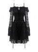 Black Off-shoulder Lace-Up Lace High Waisted Sling Gothic Dress