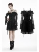 Black Off-shoulder Lace-Up Lace High Waisted Sling Gothic Dress