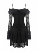 Black Off-shoulder Lace-Up Lace High Waisted Sling Gothic Dress