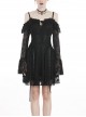 Black Off-shoulder Lace-Up Lace High Waisted Sling Gothic Dress