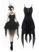 Black Lolita Hollow Lace Tasseled Hem Sling Gothic Dress