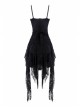 Black Lolita Hollow Lace Tasseled Hem Sling Gothic Dress