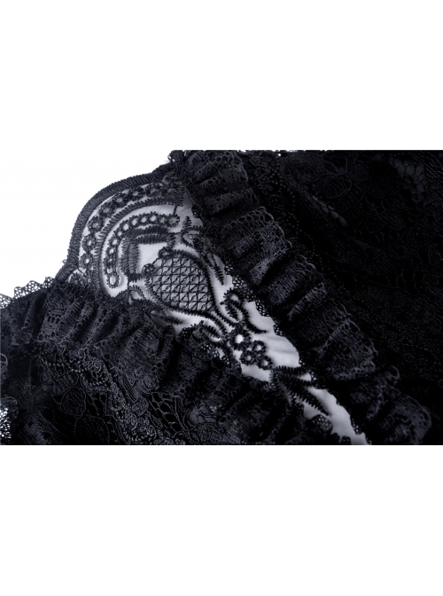 Black Lolita Hollow Lace Tasseled Hem Sling Gothic Dress