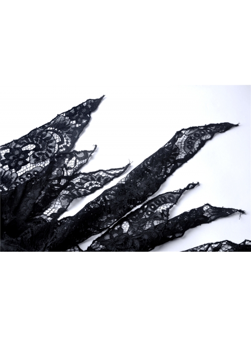 Black Lolita Hollow Lace Tasseled Hem Sling Gothic Dress