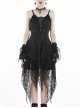 Black Lolita Hollow Lace Tasseled Hem Sling Gothic Dress