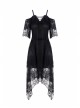 Black Lace-Up Lace High Waisted Tasseled Hem Sling Gothic Dress