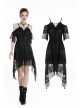 Black Lace-Up Lace High Waisted Tasseled Hem Sling Gothic Dress