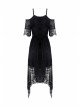 Black Lace-Up Lace High Waisted Tasseled Hem Sling Gothic Dress