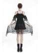 Black Lace-Up Lace High Waisted Tasseled Hem Sling Gothic Dress