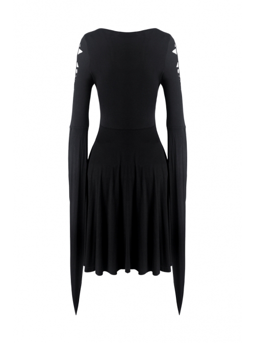 Black Long Hooked Flower Sleeves High Waisted Tight Punk Dress