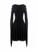 Black Long Hooked Flower Sleeves High Waisted Tight Punk Dress