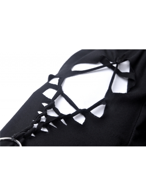 Black Long Hooked Flower Sleeves High Waisted Tight Punk Dress
