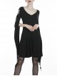 Black Long Hooked Flower Sleeves High Waisted Tight Punk Dress