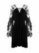 Black Lace-Up Star Embroidery Lacey Casual Gothic Dress