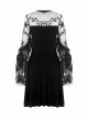 Black Lace-Up Star Embroidery Lacey Casual Gothic Dress