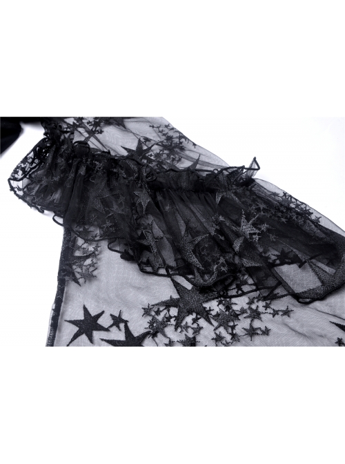 Black Lace-Up Star Embroidery Lacey Casual Gothic Dress