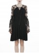 Black Lace-Up Star Embroidery Lacey Casual Gothic Dress