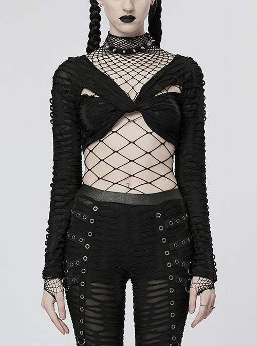 Creative Twist Black Stretch Gothic Sexy Long Sleeve T-Shirt