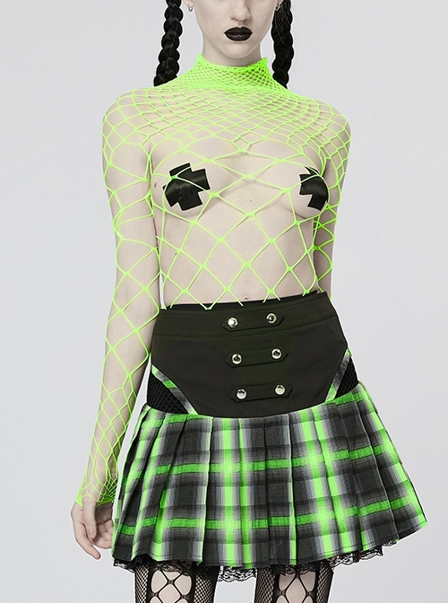 Green Super Stretch Soft Rhombus Mesh Minimalist Punk One Piece Long Sleeve T-Shirt