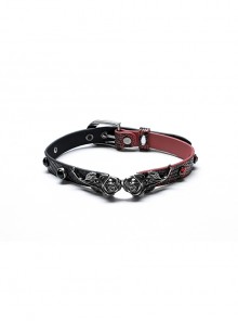 Metal Buckle Adjustment Python Pattern Faux Leather Three-dimensional Rose Buckle Black Red Gothic Choker