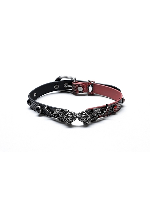 Metal Buckle Adjustment Python Pattern Faux Leather Three-dimensional Rose Buckle Black Red Gothic Choker