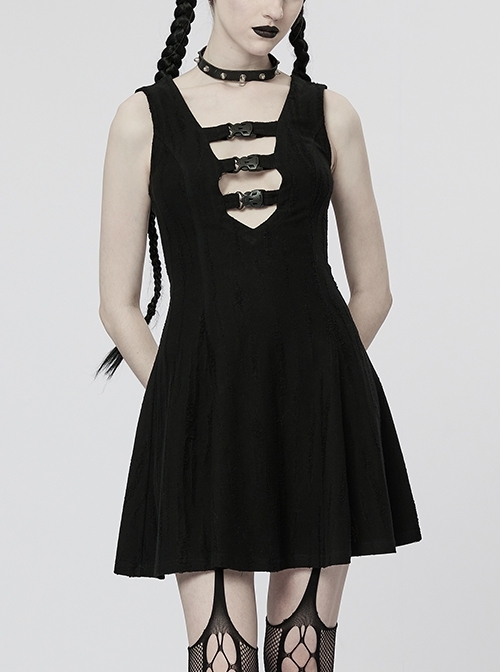 Black Sexy Low Neck Sleeveless Velvet Ribbon Punk Dress