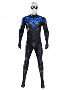 Titans Nightwing Halloween Cosplay Costume Black Blue Bodysuit Set