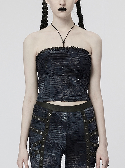 Halter Neck Elastic Hole Black Blue Gothic Style Daily Corset