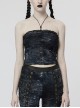 Halter Neck Elastic Hole Black Blue Gothic Style Daily Corset