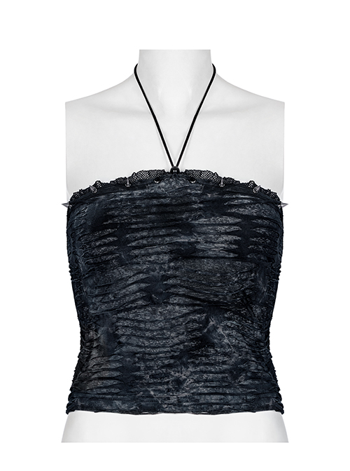 Halter Neck Elastic Hole Black Blue Gothic Style Daily Corset