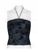Halter Neck Elastic Hole Black Blue Gothic Style Daily Corset
