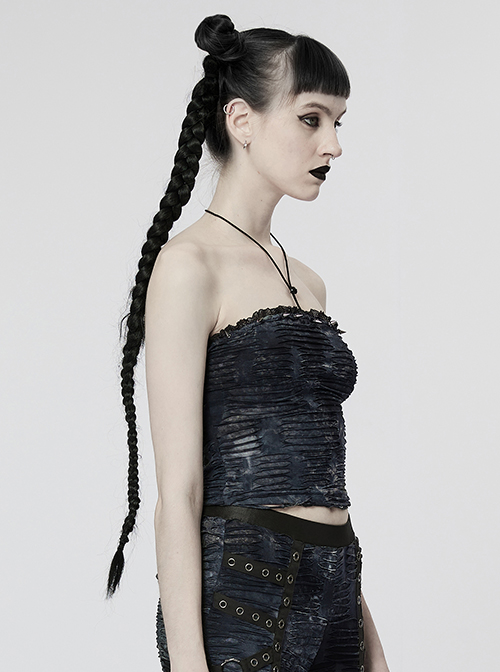 Halter Neck Elastic Hole Black Blue Gothic Style Daily Corset