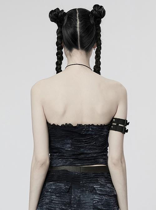 Halter Neck Elastic Hole Black Blue Gothic Style Daily Corset