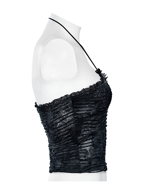 Halter Neck Elastic Hole Black Blue Gothic Style Daily Corset