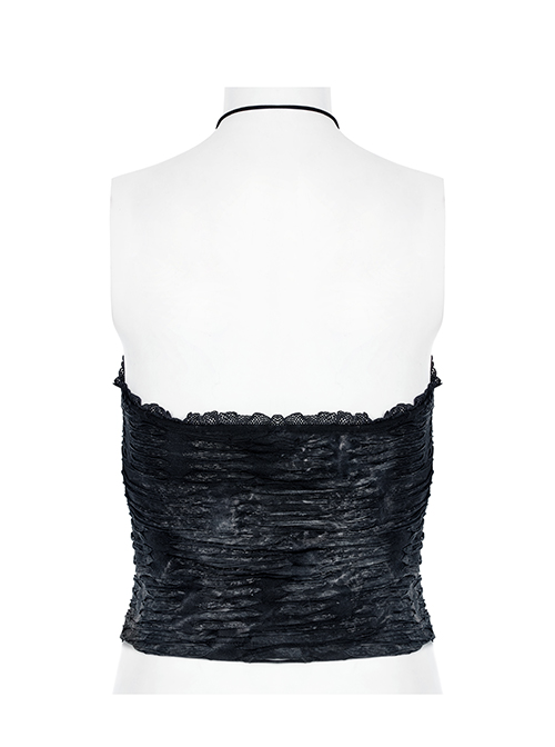 Halter Neck Elastic Hole Black Blue Gothic Style Daily Corset