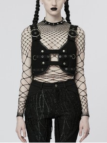 Twill Shoulder Adjustable Metal Snake Buckle Black Slit Punk Style Personality Vest