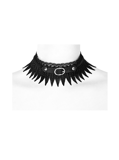 Black Pointed Metal Rivets Adjustable Size Non-Detachable Gothic Feather Choker