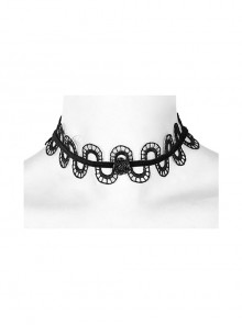 Black High Cool Adjustable Delicate Serpentine Hollow Rose Decoration Gothic Choker