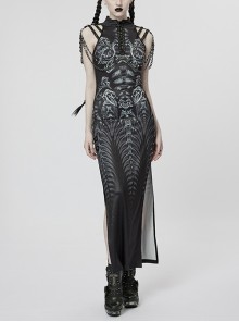 Black One-Neck Stitching Elastic See-Through Punk Style Sexy Slim Dress