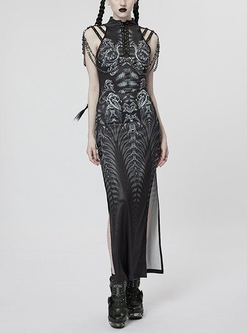 Black One-Neck Stitching Elastic See-Through Punk Style Sexy Slim Dress