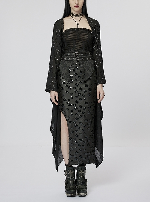 One Piece Sheer Zodiac Print Cotton Black and Silver Gothic Shawl