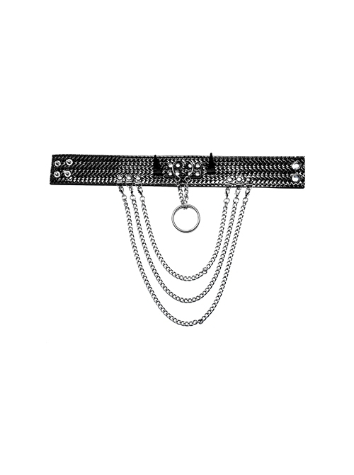 Python Pattern Imitation Leather Metal Rivets Dangling Chain Decoration Black Punk Wild Python Grain Choker