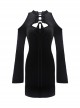 Black Off-Shoulder Lace-Up Long Sleeves Slim Gothic Dress