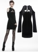 Black Off-Shoulder Lace-Up Long Sleeves Slim Gothic Dress