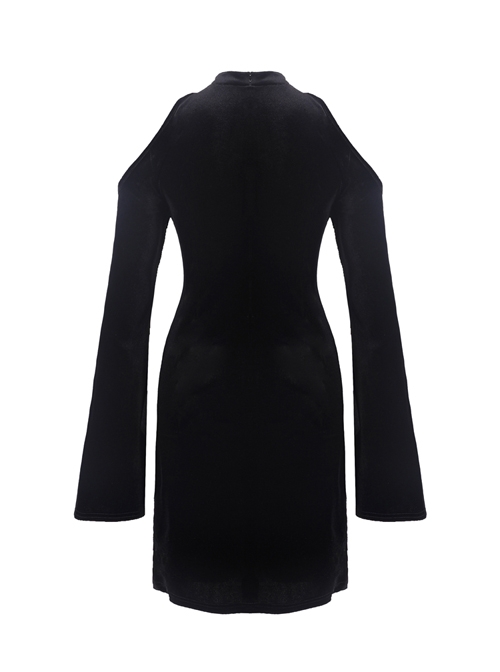 Black Off-Shoulder Lace-Up Long Sleeves Slim Gothic Dress