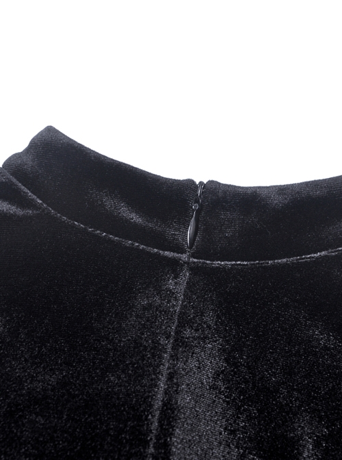 Black Off-Shoulder Lace-Up Long Sleeves Slim Gothic Dress